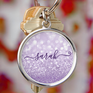 Lavender Glitter Personalised Key Ring