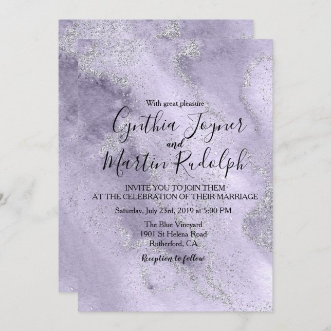 Lavender Glitter Watercolor Wedding Invitation (Front/Back)