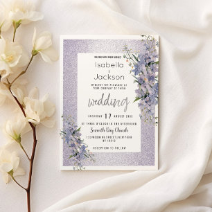 Lavender glitter wildflowers floral Wedding Invitation