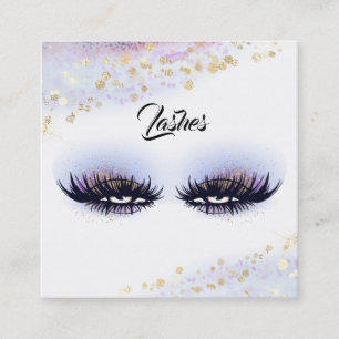 *~* Lavender Gold Abstract Pastel Glitter Lashes Square Business Card