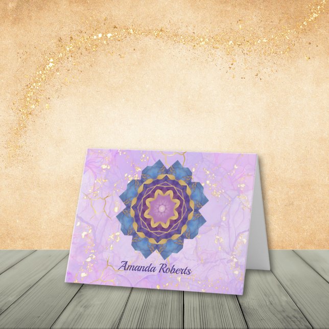 Lavender, Gold, and Blue Abstract Note Cards (Easily personalize with a name or greeting (Thank You, Just a Note, etc.))