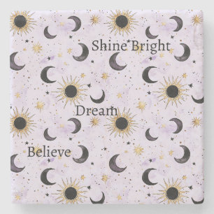 Lavender Gold Black Sun Moon Stone Coaster