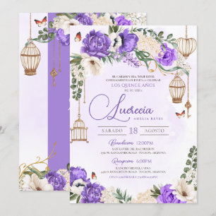 Lavender Gold Butterfly Floral Elegant Quinceañera Invitation