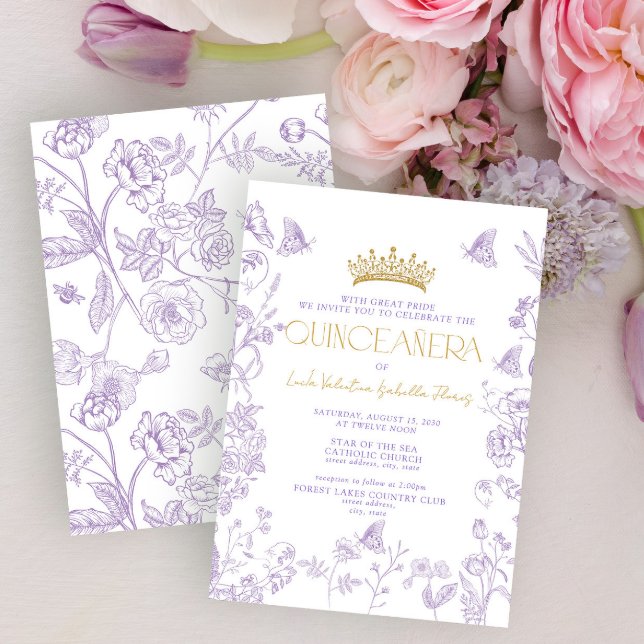 Lavender Gold Butterfly Quinceañera Quince Años Invitation (Creator Uploaded)