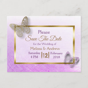 Lavender & Gold Butterfly Save the Date Postcards