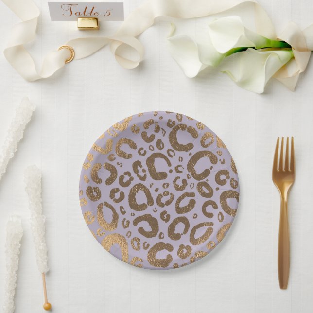 Lavender Gold Cream Glam Leopard Print Baby Shower Paper Plate (Wedding)