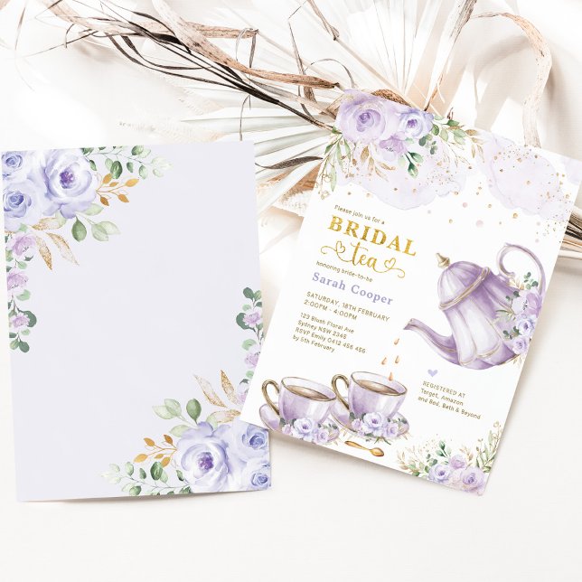 Lavender Gold Floral Bridal Shower Tea Party Invitation (Creator Uploaded)
