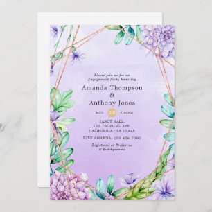 Lavender & Gold Floral Geometric Engagement Party Invitation
