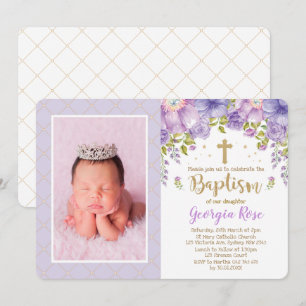 Lavender Gold Floral / Girl Baptism Christening Invitation