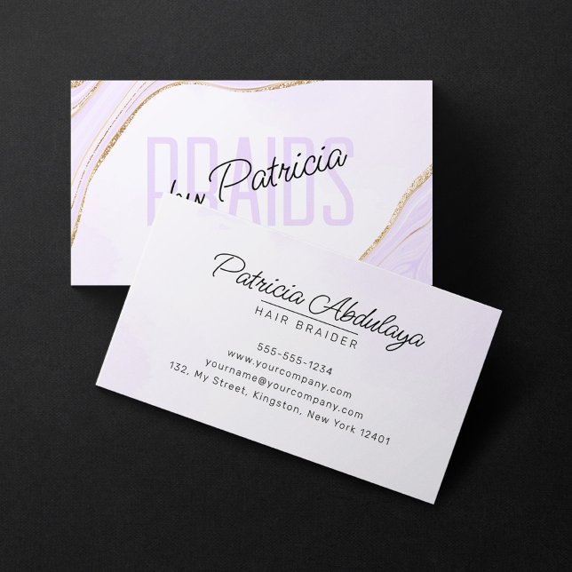 Lavender Gold Glitter Agate Hair Braiding Salon Business Card (Creator Uploaded)