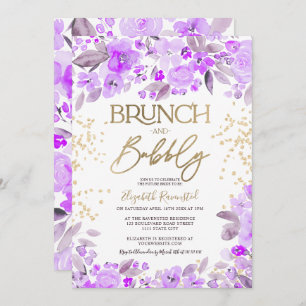 Lavender gold glitter floral chic bridal shower invitation