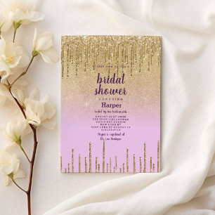 Lavender gold glitter ombre drip Bridal Shower Invitation