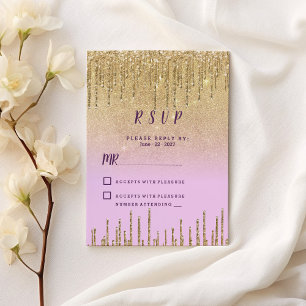 Lavender gold glitter ombre drips luxury RSVP Invitation