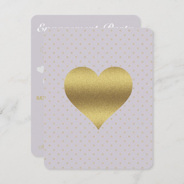 Lavender Gold Heart Polka Dot Bridal Shower Party Invitation (Front/Back)