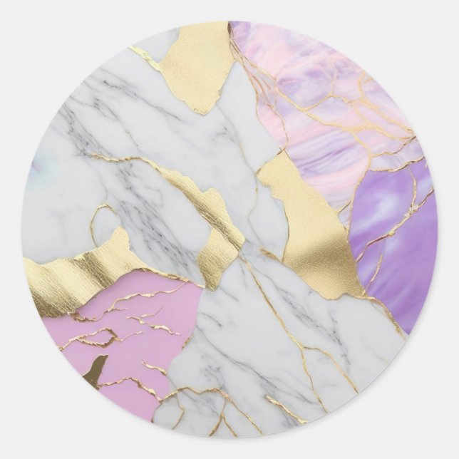 Lavender & Gold Marble Luxe Classic Round Sticker (Front)