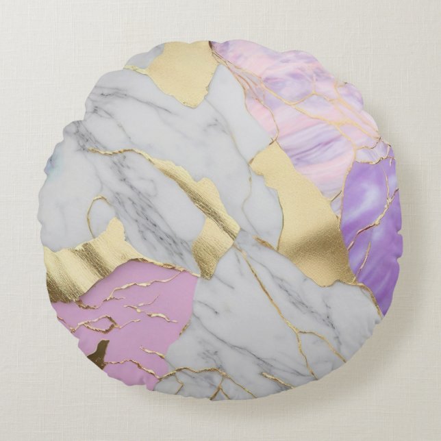 Lavender & Gold Marble Luxe Round Cushion (Front)