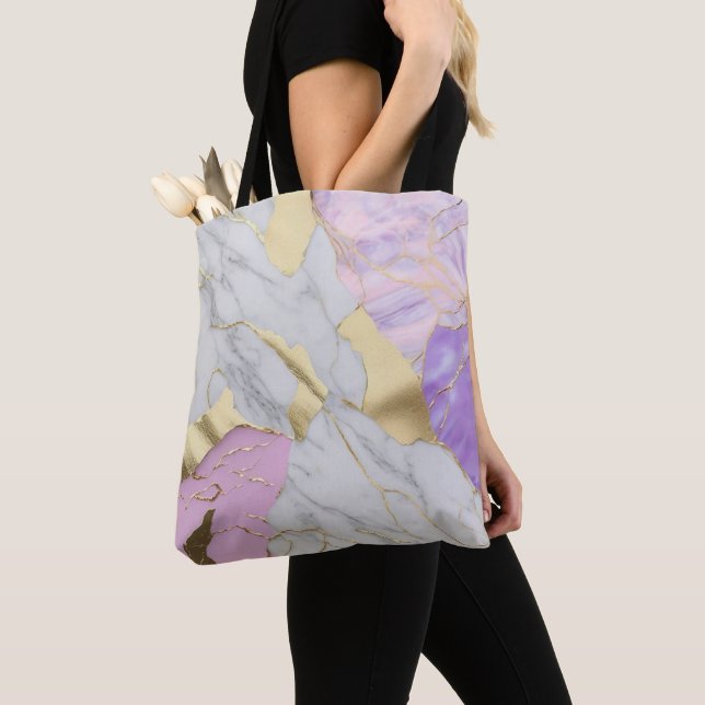 Lavender & Gold Marble Luxe Tote Bag (Close Up)