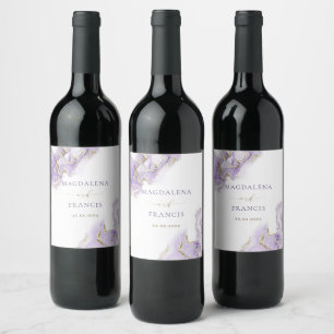lavender gold marble wedding Wine Label