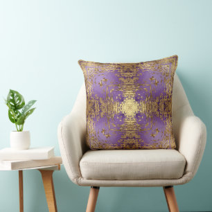 Lavender Gold Metallic Kaleidoscope Throw Pillow