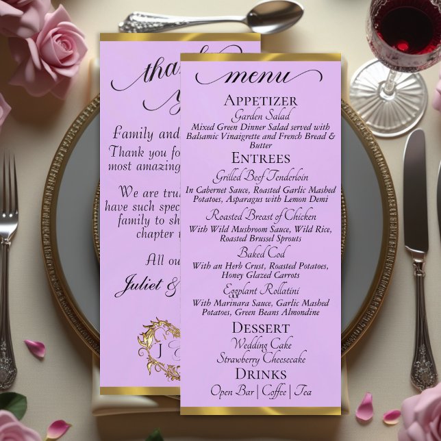 Lavender/Gold - Monogram & Thank You Menu (Creator Uploaded)