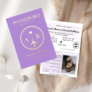 Lavender & Gold Passport  Wedding Invitation