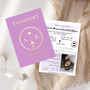Lavender & Gold Passport Wedding Invitation