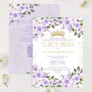 Lavender Gold QR Quinceañera Mis Quince 15 Años Invitation