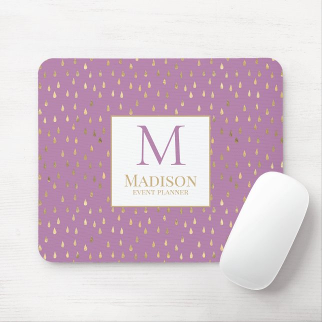 Lavender Gold Raindrop Modern Trendy Monogram Mouse Pad (With Mouse)