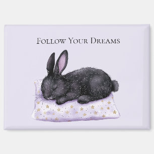 Lavender Gold Stars Pillow Sleeping Black Bunny Magnet