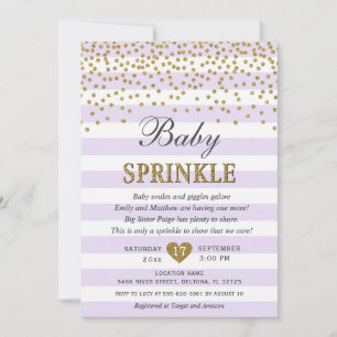 Lavender Gold Stripe Confetti Baby Girl Sprinkle Invitation