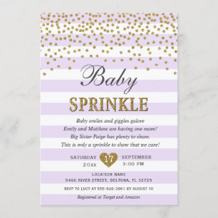 Lavender Gold Stripe Confetti Baby Girl Sprinkle Invitation