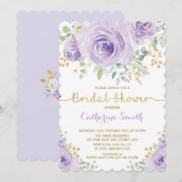 Lavender Gold Watercolor Floral Rose Bridal Shower