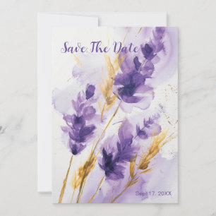 Lavender Golden Watercolor Floral Save The Date Invitation