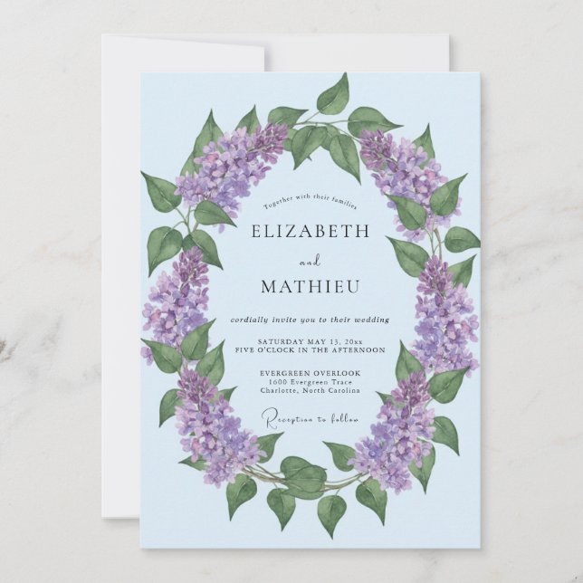 Lavender Graceful Springtime Wedding Invitation (Front)