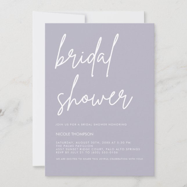 Lavender Gray Minimalist Bridal Shower Invitation  (Front)