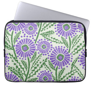 Lavender Green And White Block Print Flower Laptop Sleeve