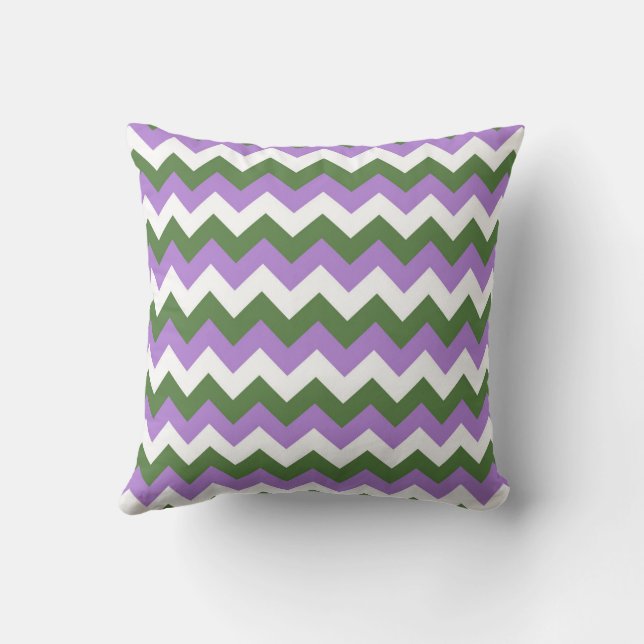Lavender, Green and White Chevron Zigzag Cushion (Back)