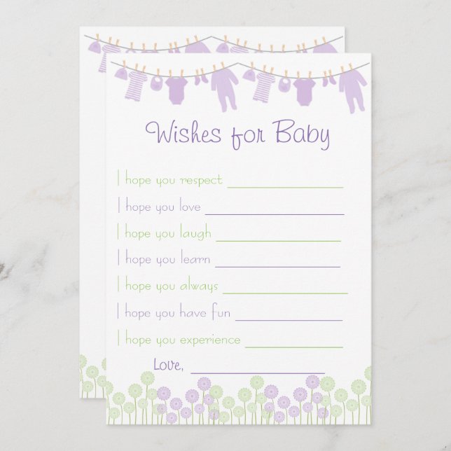 Lavender & Green Baby Shower Wishes For Baby Game Invitation (Front/Back)