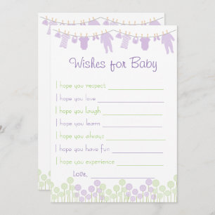 Lavender & Green Baby Shower Wishes For Baby Game Invitation