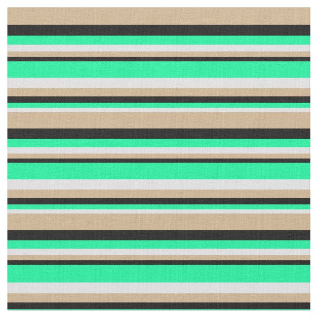 Lavender, Green, Black & Tan Coloured Stripes Fabric (Close Up)