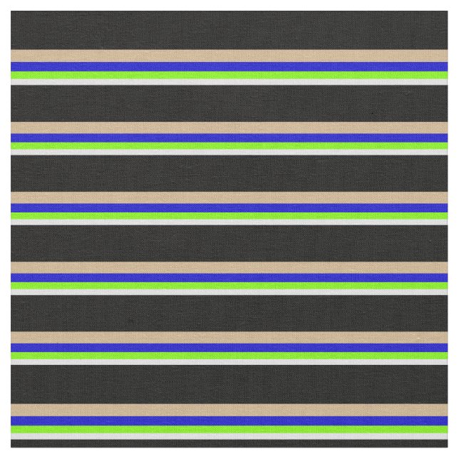 Lavender, Green, Blue, Tan & Black Pattern Fabric (Close Up)