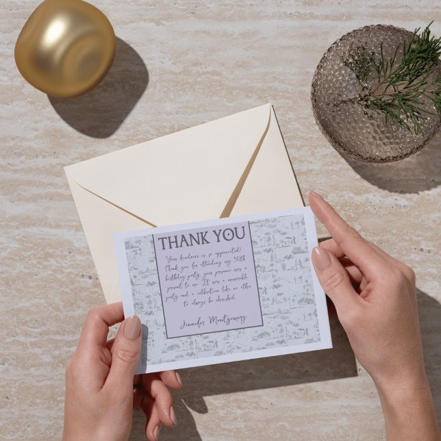 Lavender & Green Toile Thank You Card (Creator Uploaded)