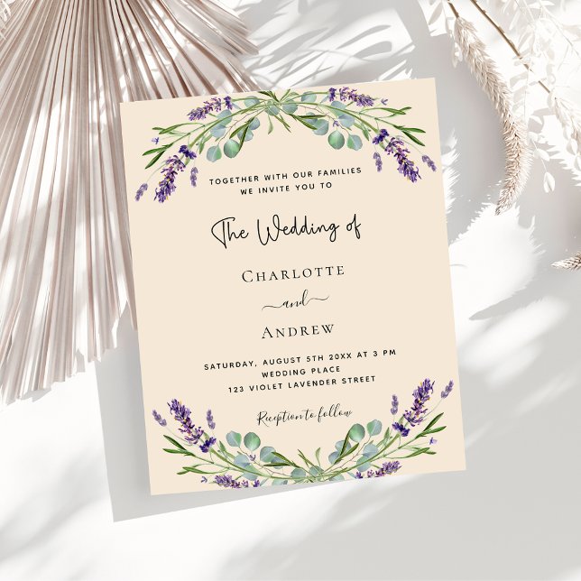 Lavender greenery beige budget wedding invitation (Creator Uploaded)