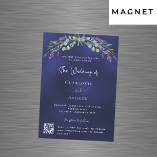 Lavender greenery blue QR RSVP luxury wedding  Magnetic Invitation
