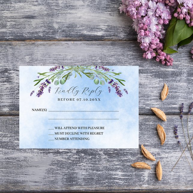 Lavender greenery blue wedding response RSVP Card (Creator Uploaded)