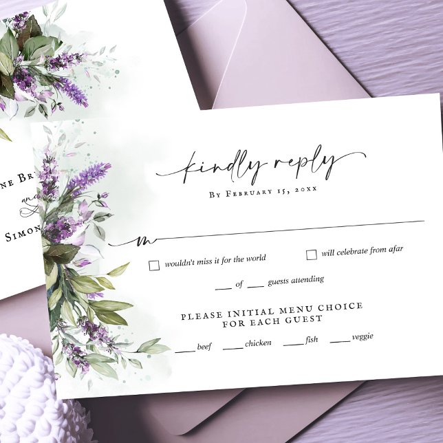 Lavender Greenery Minimalist Script Wedding RSVP (Creator Uploaded)