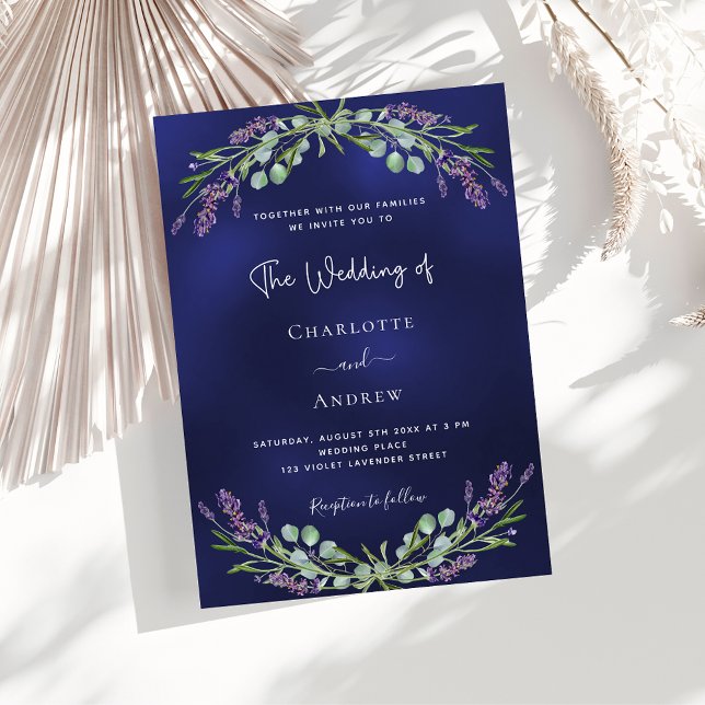 Lavender greenery navy blue luxury wedding  invitation (Creator Uploaded)
