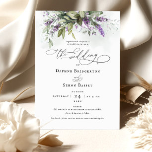 Lavender Greenery Script Wedding Invitation