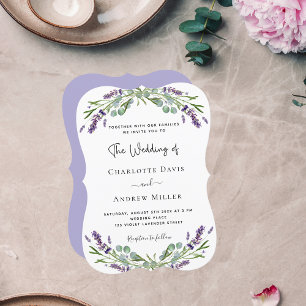 Lavender greenery violet florals wedding invitation