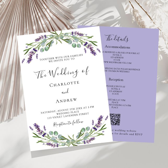 Lavender greenery violet QR RSVP details wedding Invitation (Creator Uploaded)